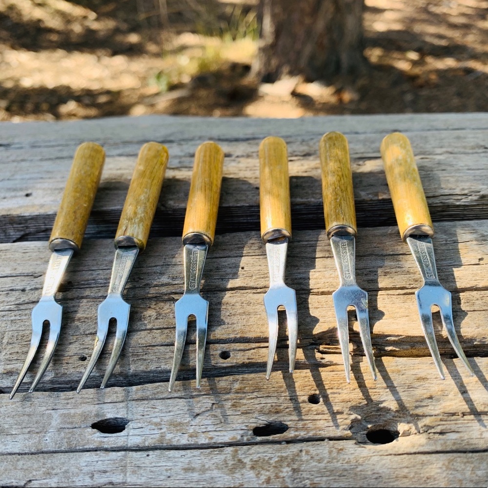 Vintage Wood Handle Cocktail Forks